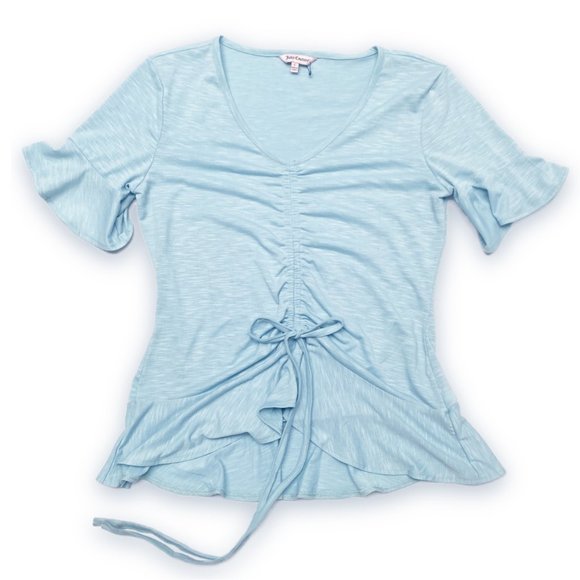 Juicy Couture - Light Blue, Y2K, Flowy Top, with Adjustable Front Tie, Size L - Picture 5 of 10